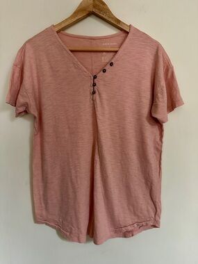Knox Rose Pink V-Neck Henley Tee